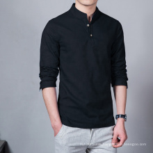 Large Wholesale Chinese Style Long Sleeve Shirt Men's Size Linen Casual Top Slim Solid Color Collar